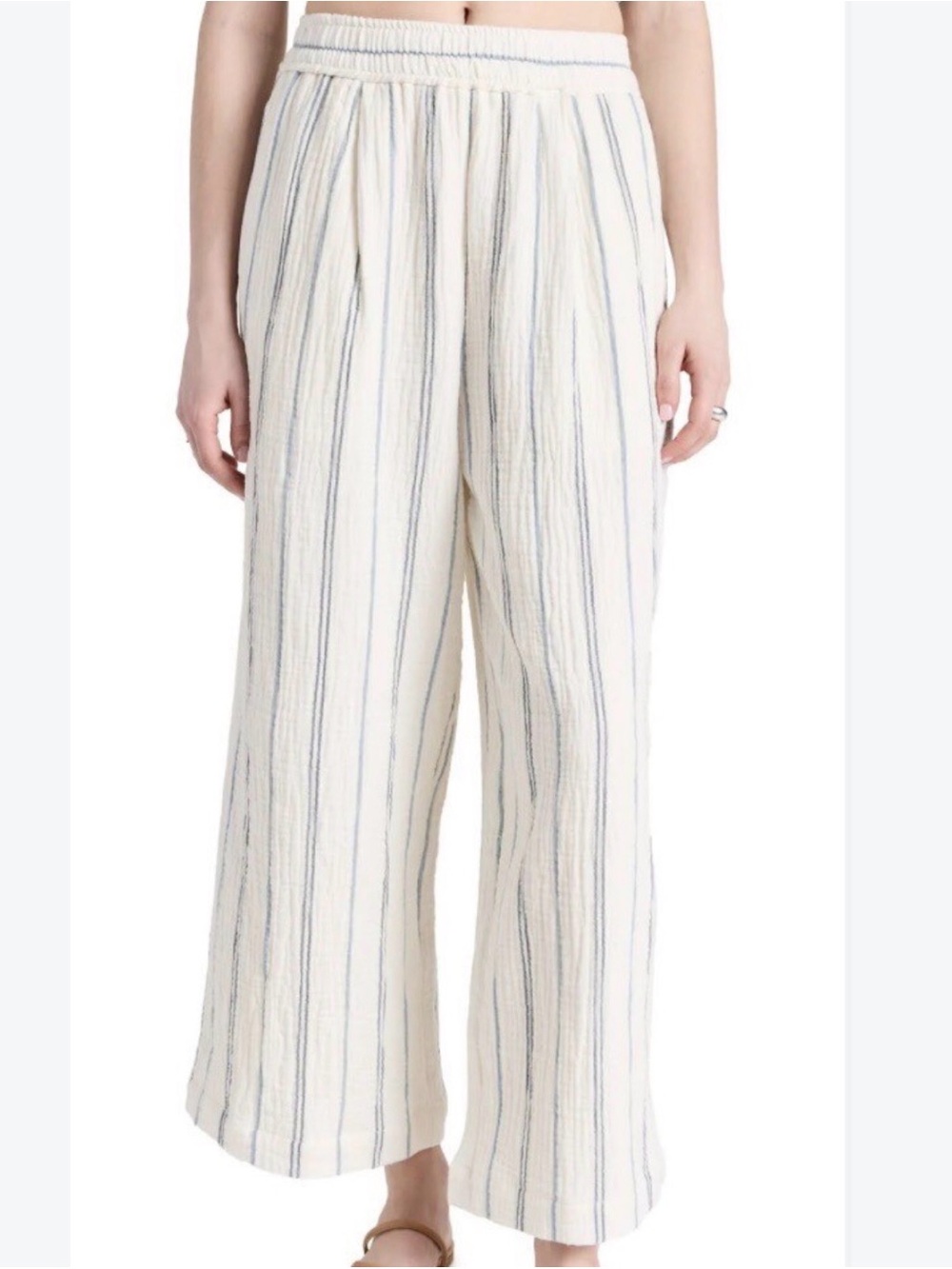Madewell Cream Wide-Leg Pants with Blue Stripes